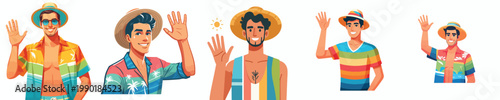 half body vector of a man standing waving hand with summer clothes