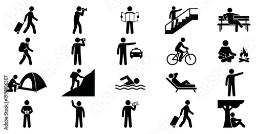 Collection of human silhouette icons depicting various activities and hobbies