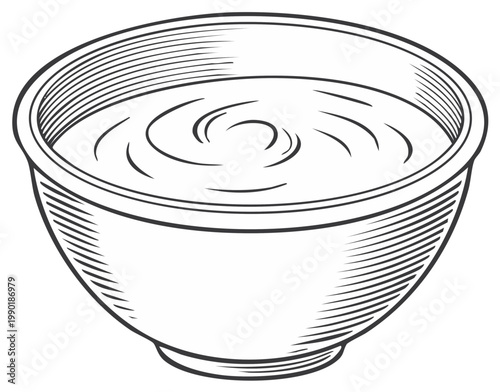 Sauce bowl illustration, sketch, sauce with swirl, graphic cooking bowl
