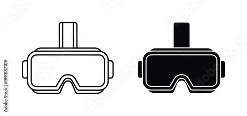 Virtual reality headset icons in outline and solid styles, VR goggles vector set, augmented reality equipment symbols for gaming and technology