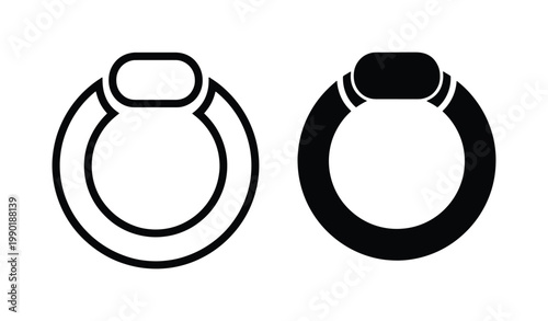 Minimalist smart ring icons, wearable technology health tracker vector set, black and white electronic jewelry symbols for fitness monitoring