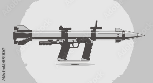 Isolated vector illustration of a rocket launcher with black handle and aiming optics in gray tones on neutral backdrop