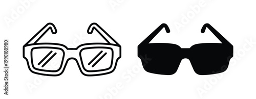 Minimalist eyeglasses icon set, black outline and solid silhouette spectacles, modern eyewear vector illustrations for vision and fashion