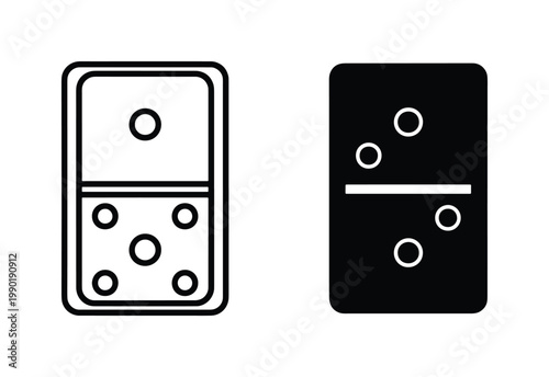 Minimalist domino game icons, black and white board game pieces vector, flat line and solid domino tiles for gaming UI and leisure design