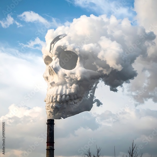 A surreal sculpture of a human skull made of clouds