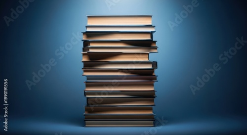 Stack of Old Books on Blue Background, Knowledge and Education Concept