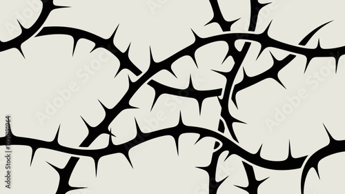 Black thorn branches on gray background thorns branch silhouette vector illustration