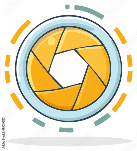 Stylized Camera Aperture Symbol with Abstract Digital Elements