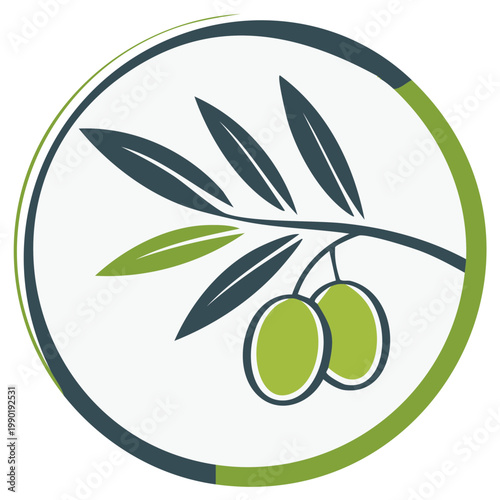 Olive Branch and Fruit Emblem with Circular Border Minimalist Design