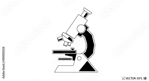 Microscope science lab icon with simple line art, monochrome design, flat vector style for education and research presentations