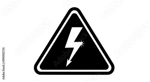 Warning triangle hazard icon with lightning bolt symbol inside, bold outline vector style for safety signage