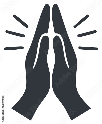 Stylized graphic of praying hands with radiating lines
