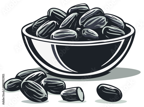 Dried dates in bowl illustration sweet fruits vector nutritious energy snack healthy dessert ingredients