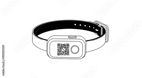 Smartwatch with QR code display icon, wearable fitness tracker style, minimalist outline, for mobile payment and identity verification UI