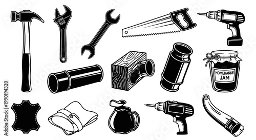 Hand Tools Workshop and Carpentry Equipment Vector Set