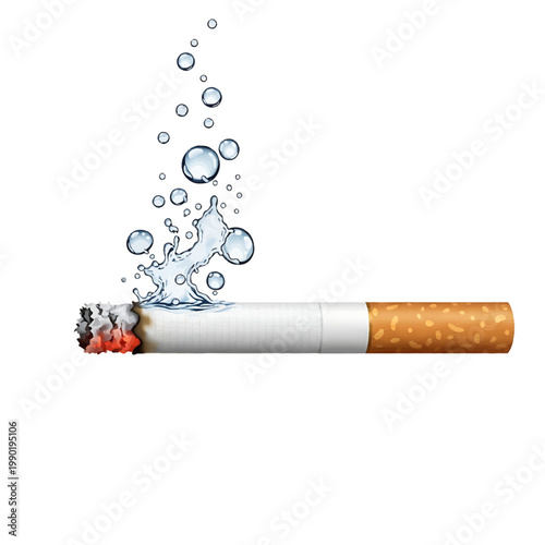 Dynamic illustration showing water extinguishing a burning cigarette, representing the proactive journey of quitting smoking for improved health and a fresh, addiction-free lifestyle
