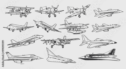 Diverse Collection of Aviation and Aircraft Illustrations