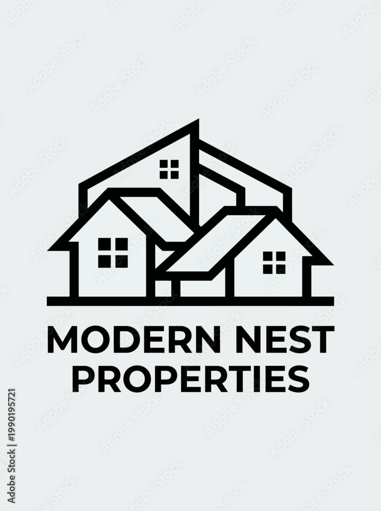 Fototapeta premium Modern minimalist house logo with a black-and-white monochrome design.ntitled