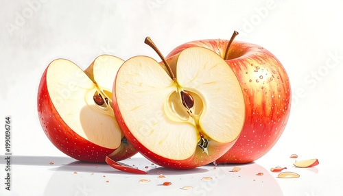 Fresh cut red apples on white background