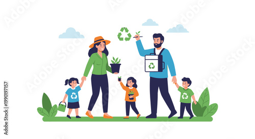 Family Planting Together: Eco-Friendly Lifestyle, Sustainability, Nature, Green Future