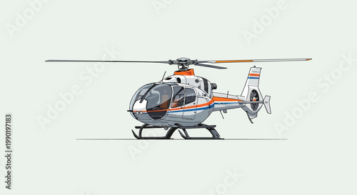Modern Helicopter Illustration, Pixel Art Style, White and Orange Livery, Isolated on Gray Background