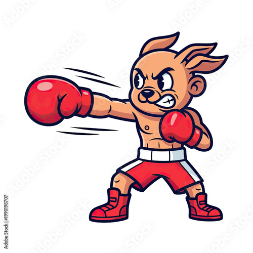 Angry Cartoon Dog Mascot Boxing and Throwing a Punch Wearing Red Gloves Vector Illustration