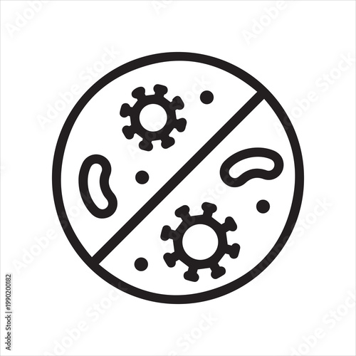 Microbes crossed out, linear icon. Bacteria removal and germ protection. Line with editable stroke.