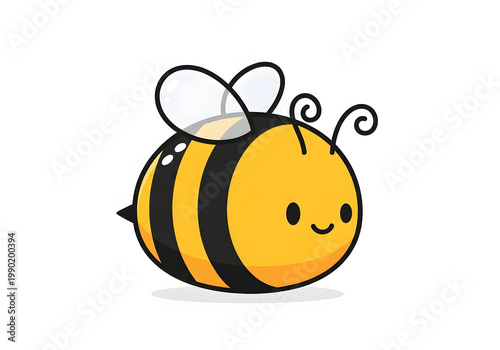 A smiling bee character illustration shows a happy insect with wings and antennae
