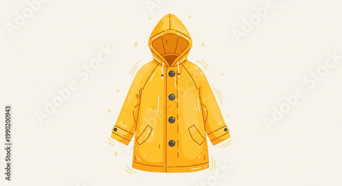 Yellow Raincoat Illustration Cute Kids Waterproof Jacket Vector