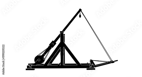 Cranes construction equipment icon with hook and cables, black silhouette style, minimal industrial vector for building sites