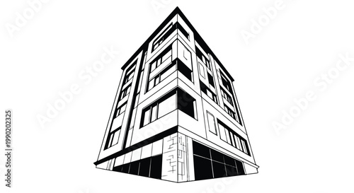 Perspective view of modern office building