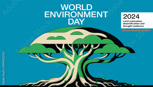 World environment day 2024 concept land restoration desertification and drought resilience tree illustration