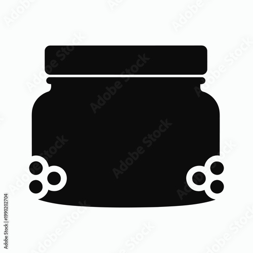 Black silhouette of a face mask jar with text and botanical leaf design container