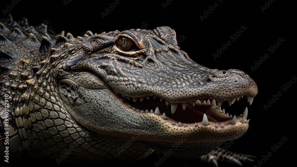 Obraz premium A close-up portrait of a crocodile with its mouth open