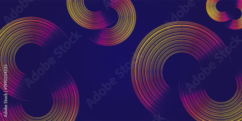 Abstract colorful circular line pattern on dark purple background. Futuristic technology concept