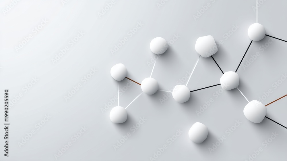 Obraz premium Abstract depiction of interconnected spheres and lines forming a modern scientific or technological network design on a minimalistic background