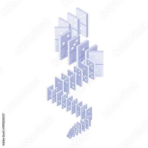 Domino effect isometric  with dominoes pieces row falling. Business crisis management, finance intervention,  vector 3d illustrations