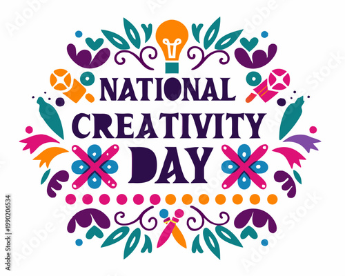 National Creativity Day Cartoon Vector Art, Artistic Imagination Celebration Isolated on White