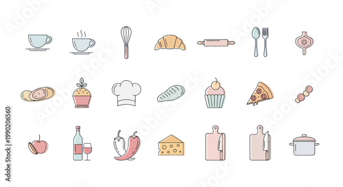Kitchen & Food Icons Set: Cooking, Baking, Drinks, and Ingredients Collection