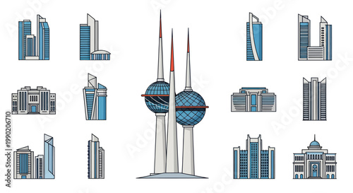 Modern Cityscape Collection: Diverse Architectural Styles of Buildings and Towers