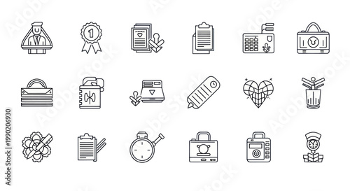 Hand-drawn Business Icons: Success, Planning, Finance, Agriculture, and Time Management