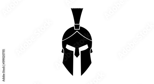 Helm soldier icon with Spartan-style crest and dark armor silhouette, minimalist vector emblem for medieval fantasy and gaming badges