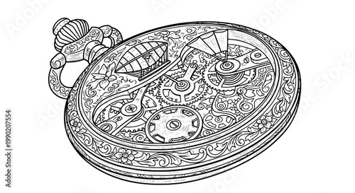 Knife tactical combat with double-edged blade, engravable handle, vintage linework and ornamental mechanical gears motif