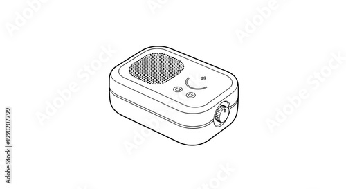 Radio portable electronics icon with speaker grille and control buttons, line art style for app interface and UI branding