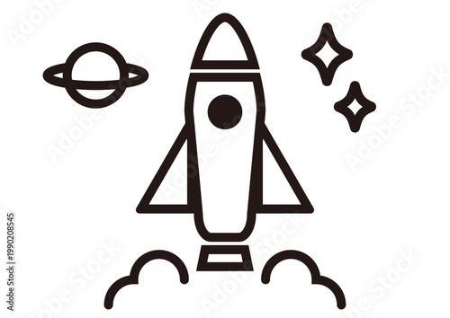 宇宙のシンプル線画アイコン（スペースシャトル・土星・星）