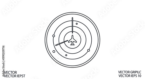 Airplane on radar screen, vector illustration, air traffic control, aviation tracking