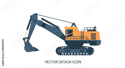 Heavy Duty Excavator Machine, Construction Vehicle Vector Icon