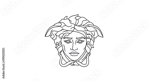 Line Art Medusa Head Icon, Mythological Symbol, Ancient Greek Mythology