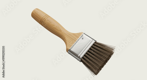 Paint brush with wooden handle and silver ferrule isolated on clean background artist tool for painting and home improvement