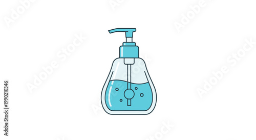 Clean Soap Dispenser Bottle with Blue Liquid and Bubbles